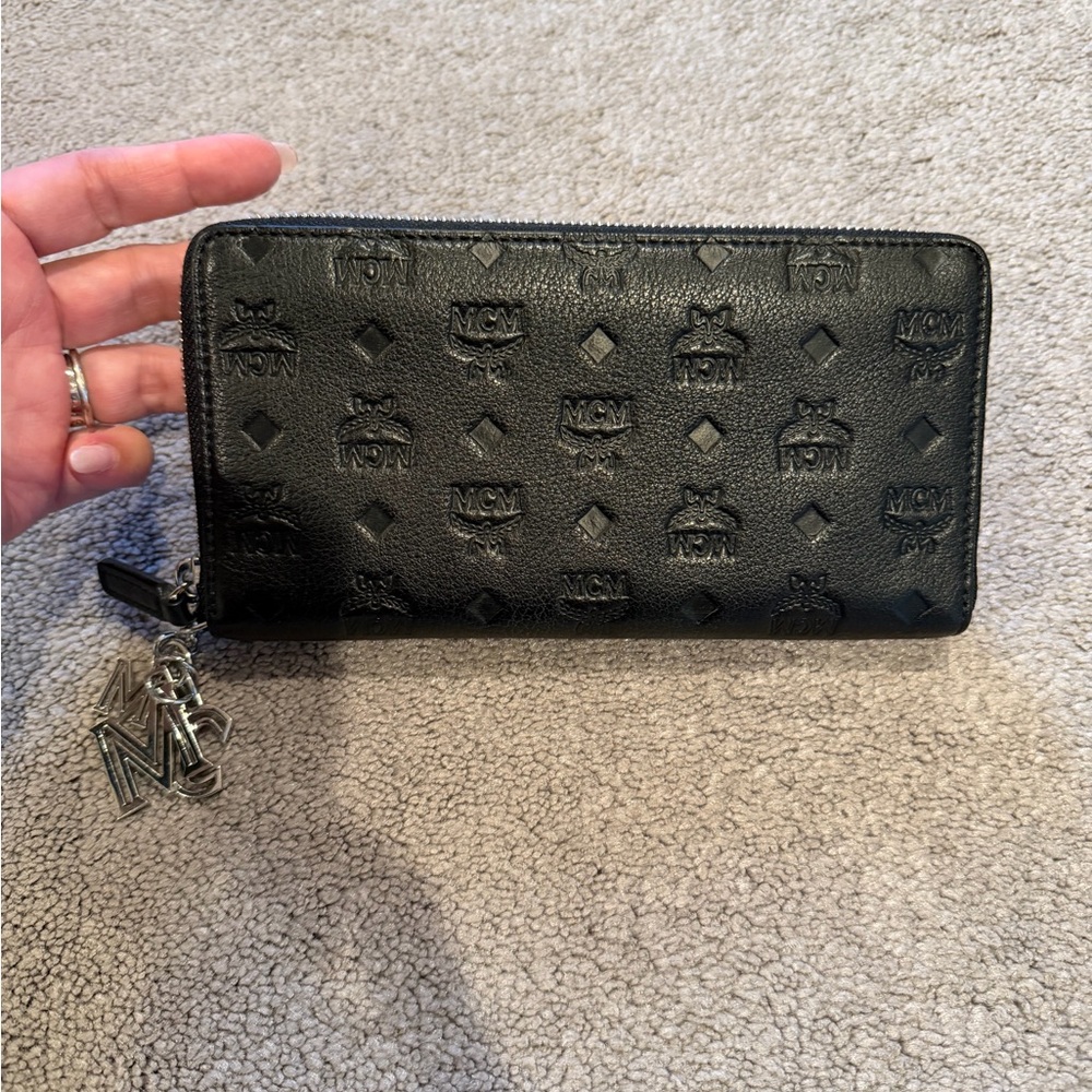MCM Black Logo Embossed Wallet
